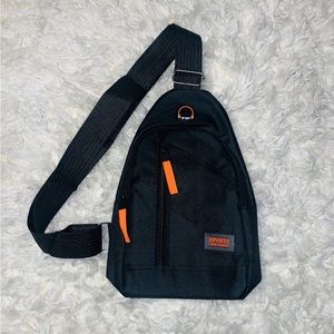 New black sports sling bag. Crossbody Chest Bag w/ Zipper. Single Shoulder